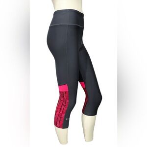 Under Armour HeatGear Compression Capri Leggings Small Gray Pink Pattern